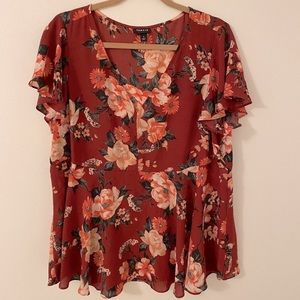 Torrid Floral Ruffle Sleeve Top Size 1